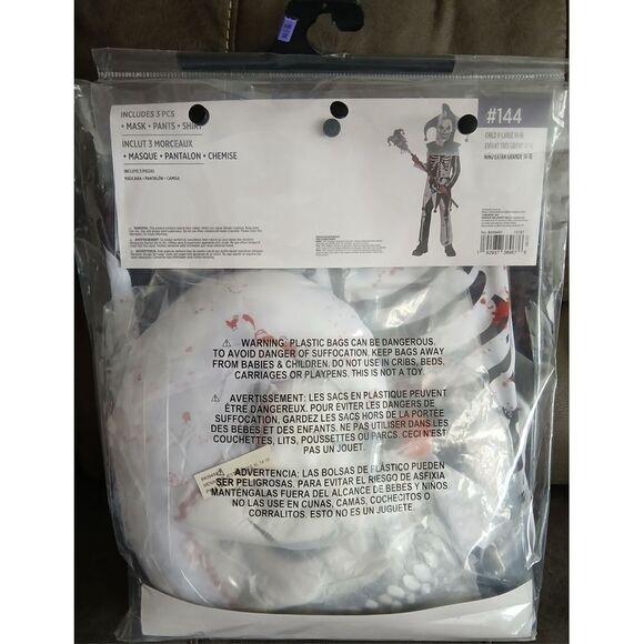 NEW Scary Jester Clown Suit Skeleton Child Halloween Costume Sz‎ XL 14-16 #739 - Picture 4 of 5